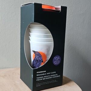 NIB Starbucks GLOW IN THE DARK Reusable Hot Cups Set (6) Trick Or Treat Series